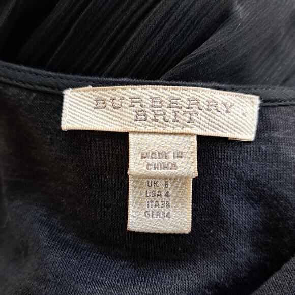 BURBERRY BRIT Black Cece Pleated Georgette Silk Linen Knit Midi Dress Size 4 - Picture 6 of 13